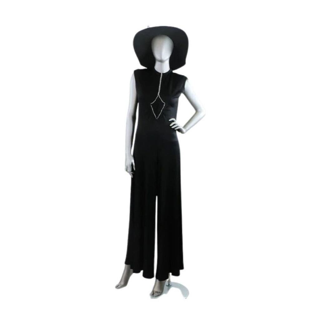 Vintage 1970s Black Jumpsuit with Rhinestone Detailing Large